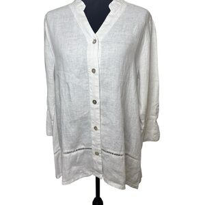 Symple NYC | White Button Down Shirt | 100% Linen | Sz M